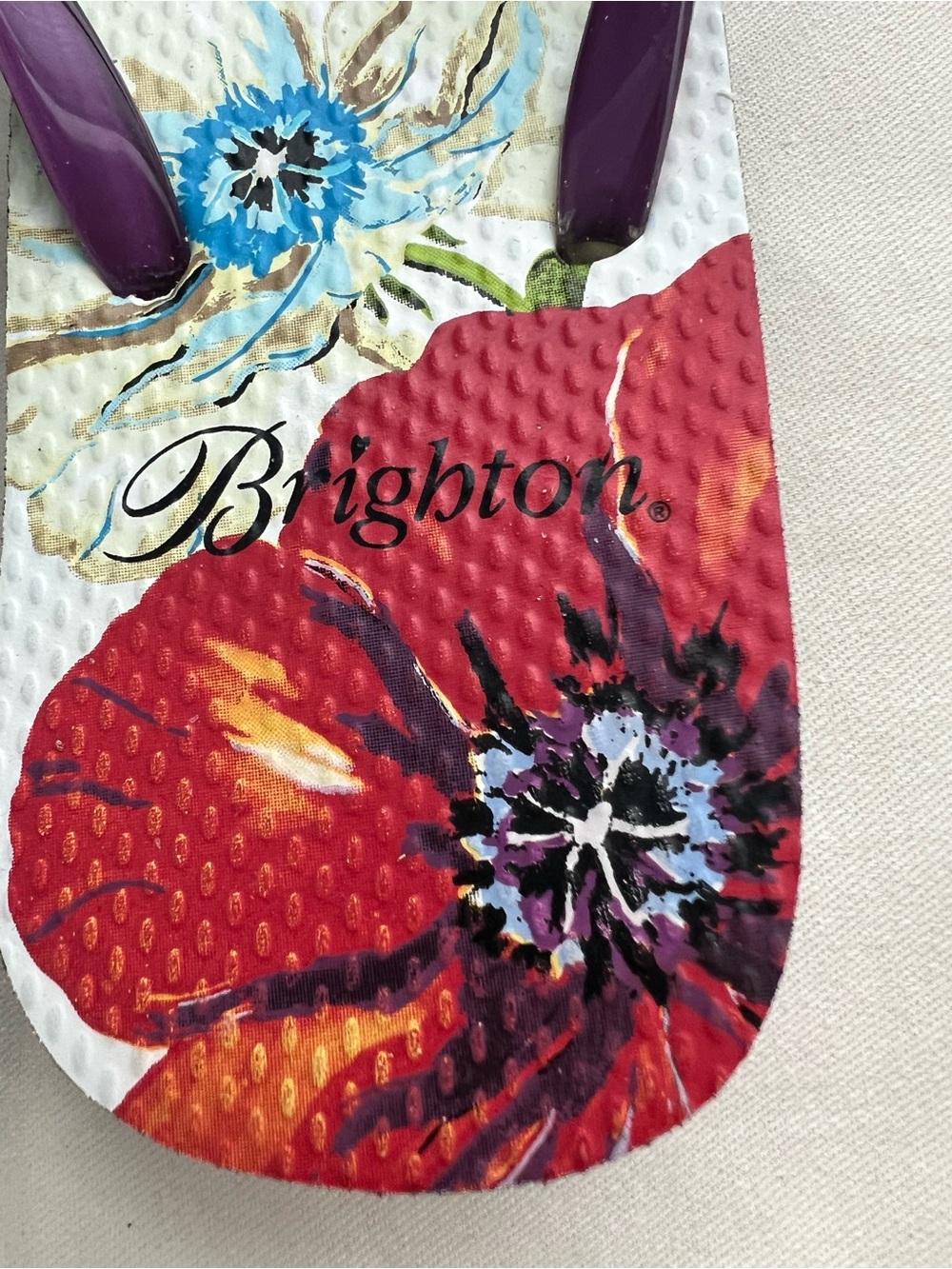 Brighton Floral Flip Flop Sandals in Purple, Yellow & Red - Picture 6 of 10